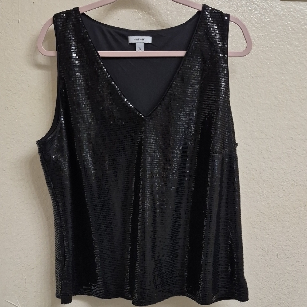 Nine West Shimmering Black Sequin Tank Top